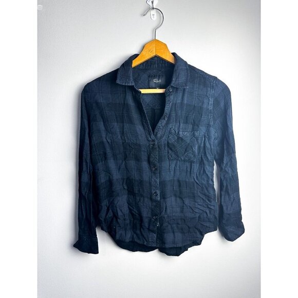 Rails Super Soft Black Blue Button Down Plaid Flannel Womens XS - Picture 1 of 6